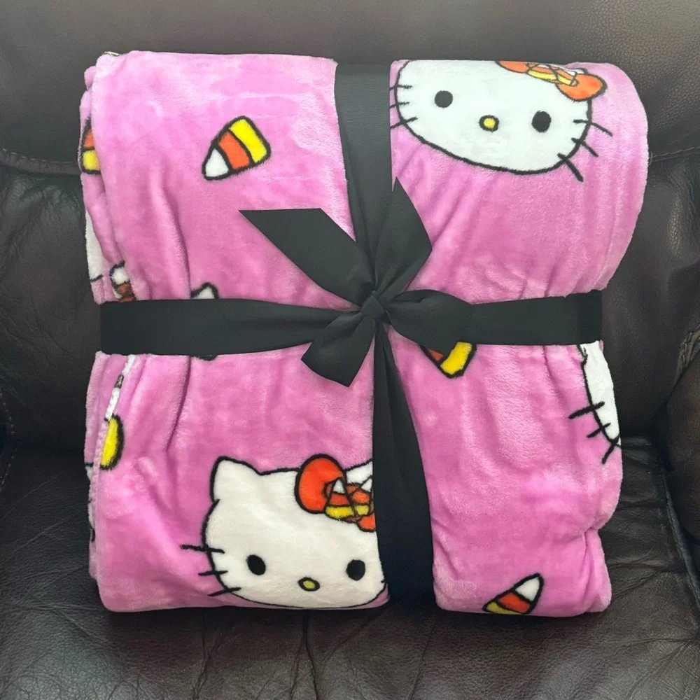 Hello Kitty with Candy Corn Twin Sized Plush Halloween Blanket